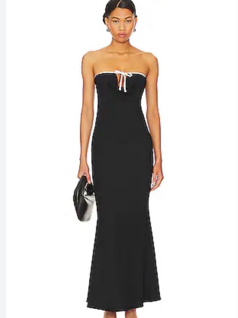 Lioness Black Strapless Maxi Dress with White Trim